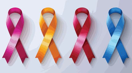 Awareness ribbons Four . Yellow maroon red pink blue