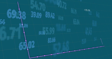 Image of financial data processing over blue background