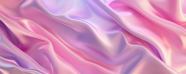 Obraz premium Abstract background with waves of smooth silk fabric in soft pink and lavender tones. Fashion and beauty concept. Banner with copy space.