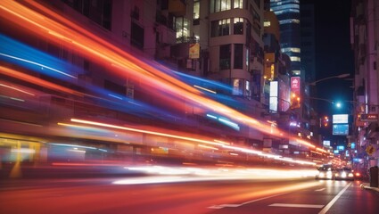 Obraz premium Vibrant City Nightscape: A Long Exposure Study
