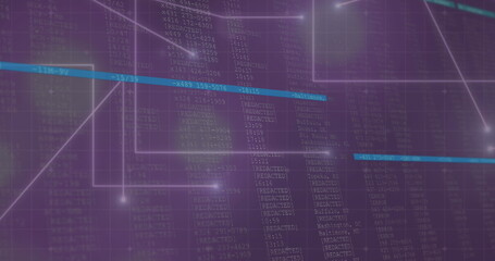 Image of connected dots and lens flares with programming language