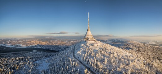 Jested mountain with modern hotel and TV transmitter. Liberec, Czech Republic