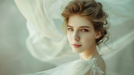 AI generated illustration of a young woman wearing a bride gown