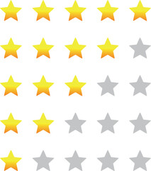 Set of stars rating design elements. Kit of star shapes for ranking interface. Voting symbols from zero to five points. Vector illustration in flat style. gold stars and half star flat vector icons