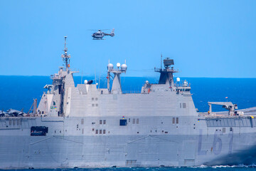 Aircraft carrier L-61 Juan Carlos I of the Spanish Navy in the bay of Gijon, Spain. © StockPhotoAstur