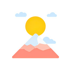 stylized depiction of Mount Fuji with the sun positioned directly behind it.
