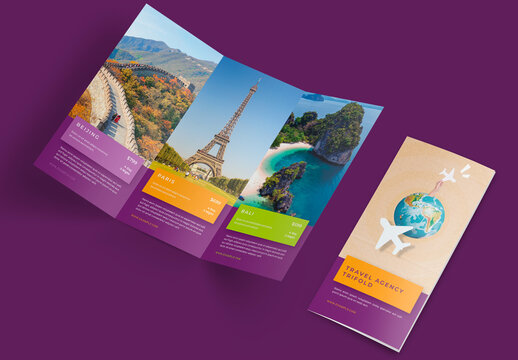 Travel Trifold Brochure Layout with Colorful Accents