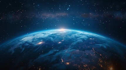 Obraz premium Stunning view of Earth from space showcasing the beauty of our planet against a backdrop of stars and cosmic wonder. Generative Ai.