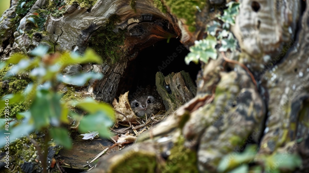 Wall mural the tree well acts as a secret hiding place for small woodland creatures safely hidden from predator
