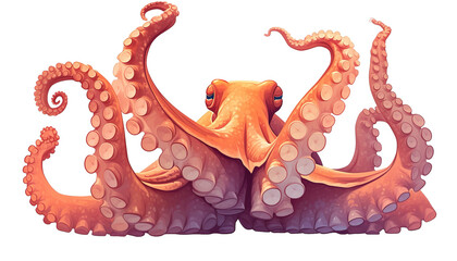 Obraz premium Vibrant illustration of an octopus showcasing its tentacles in dynamic and intricate detail on a white background.