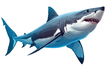 Fototapeta premium A detailed illustration of a great white shark, showcasing its sharp teeth and streamlined body in a dynamic pose against a transparent background.