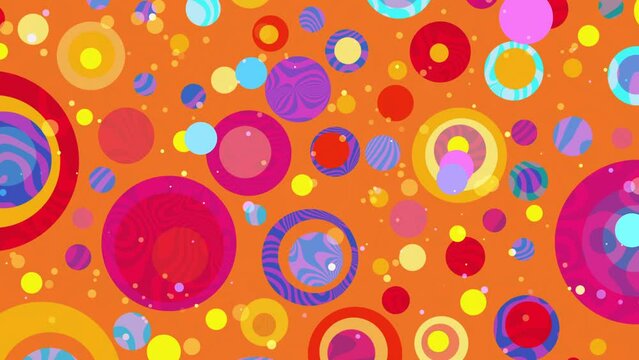 Hypnotic and Trippy: Orange Abstract Groovy Background -  Swirling, Twirling Circles with Funky, Colorful Motion - Chaotic Rotating Retro Art