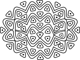 Ethnic pattern. Vector abstract oval-shaped print.  A hand-drawn linear sketch. Black and white pattern.