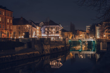 Naklejka premium Scenic view of the old town of Ljubljana ,Slovenia at night
