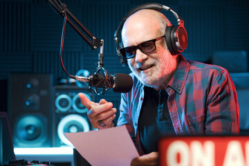 Professional radio host working in the studio