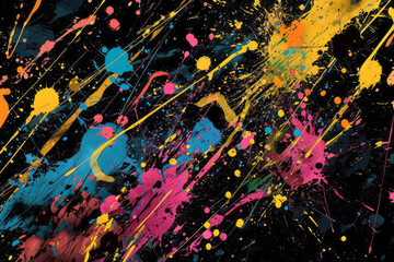 Vibrant and colorful paint splatter abstract on black background
