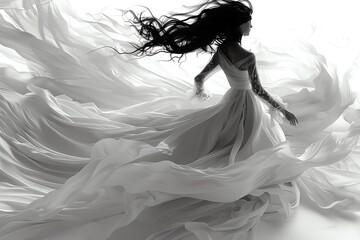 Silhouette of a ballerina in a white dress against a smoky background.