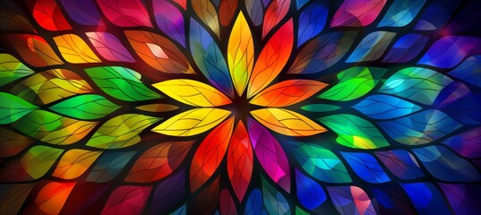 Vibrant mandala design with stained glass effect in primary colors for captivating backdrop
