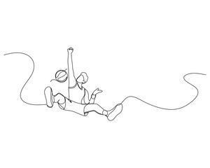 Continuous single line drawing of male basketball player jumps to do a slam dunk. basketball tournament event . Design illustration