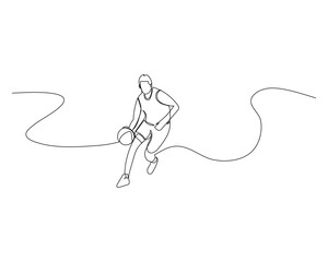 Continuous single line drawing of male basketball player dribbling the ball. basketball tournament event . Design illustration