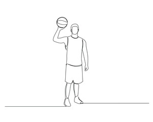 Continuous single line drawing of male basketball player standing lifting the ball with his right hand. basketball tournament event . Design illustration