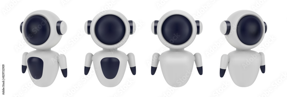 Aufkleber Emotionless robot personage with no emotions on display. Vector isolated set of realistic 3d toys or cyborg characters, virtual helper with artificial intelligence. Robotic friend service
