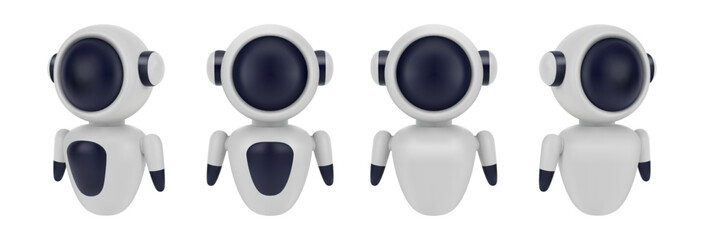 Emotionless robot personage with no emotions on display. Vector isolated set of realistic 3d toys or cyborg characters, virtual helper with artificial intelligence. Robotic friend service