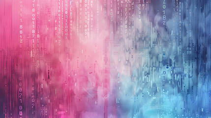 Digital binary code matrix texture watercolor background. Generative AI.