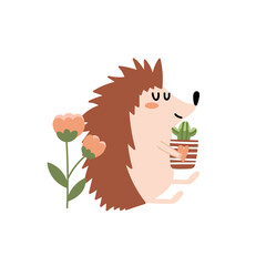 Cute Hedgehog with cactus illustration