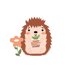Funny Hedgehog with cactus illustration