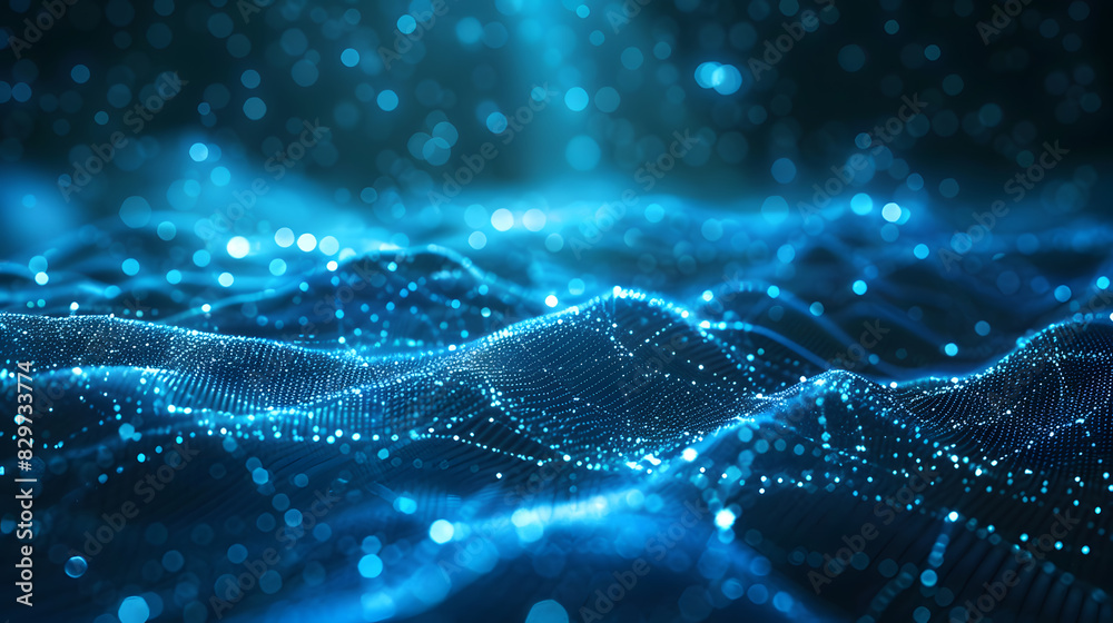 Poster digital cyberspace with particles and digital data network textured background. generative ai.