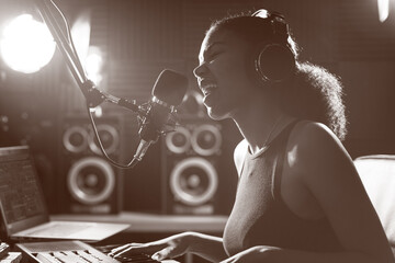 Singer working in the studio