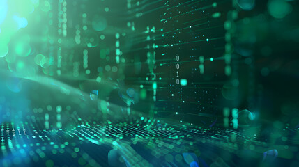 Digital technology banner green blue texture background. Generative AI.