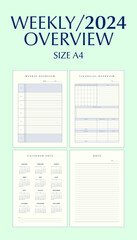 2024 Weekly overview, Minimal Style, Week start Sunday, Corporate design planner template.