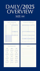 2025 Daily overview, Minimal Style, Week start Sunday, Corporate design planner template.