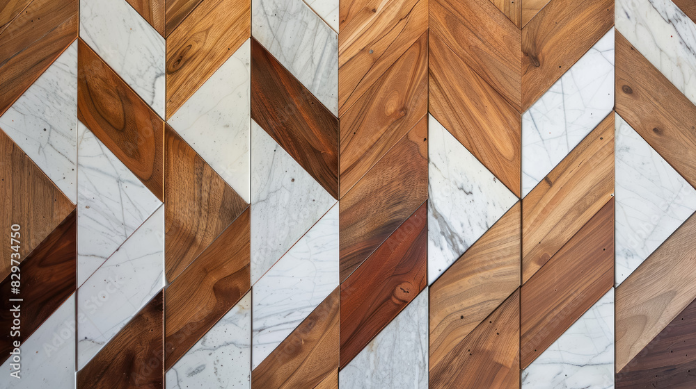 Wall mural exquisite chevron pattern wall detail combining marble and wood for luxurious interiors