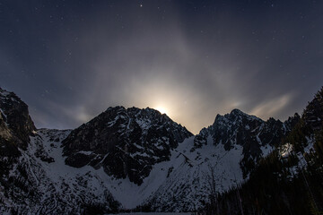 moon halo in the mountains
