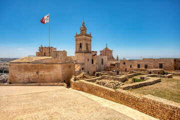 Ancient Fortress in Citadel rises above Victoria city, a historic landmark with panoramic views. Symbol of strength and shelter for islanders. Gozo island Malta