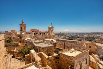 Ancient Fortress in Citadel rises above Victoria city, a historic landmark with panoramic views. Symbol of strength and shelter for islanders. Gozo island Malta