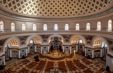 Interior of the monumental parish church of St Mary dedicated to the Assumption of Our Lady, known as the Mosta Rotunda or Mosta Dome, Cultural heritage of Malta