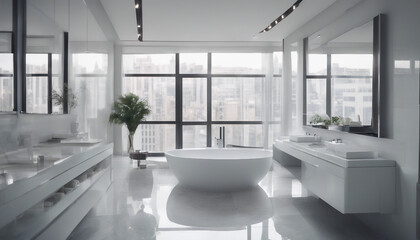 Fototapeta premium hotel bathroom, white glossy color, interior design, ad shot 