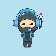 Cute ninja play a game cartoon vector illustration