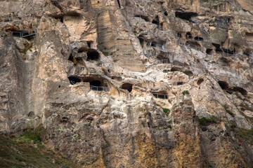 Scenic view of Vardzia caves nestled in a cliffside