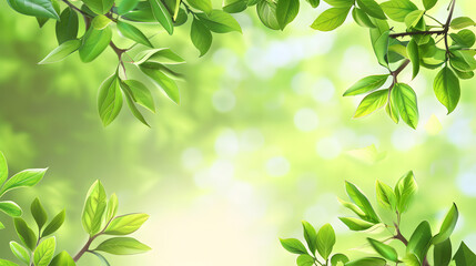 Obraz premium Natural green branches with leaves background. Generative AI.