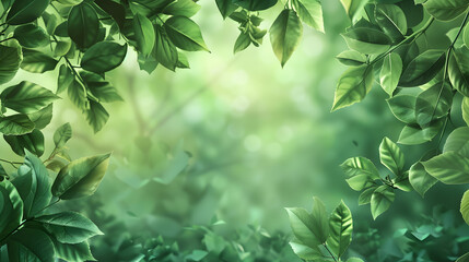 Natural green branches with leaves background. Generative AI.