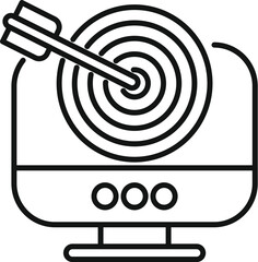 Line art icon of a dart hitting the center of a target, symbolizing precision and success