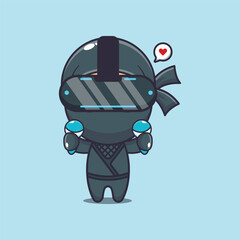 Cute ninja playing virtual reality cartoon vector illustration