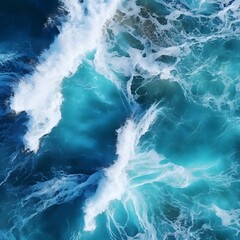 Beautiful aerial view of ocean waves. Generative AI.