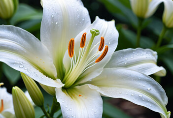 White lily flower with droplet