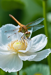 Dragonfly on white flower